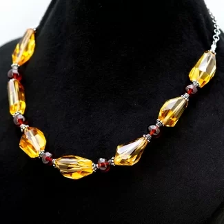 Citrine & Hessonite Garnet Hand Crafted Nuggets & Rondelle Shape Gemstone Beads Necklace