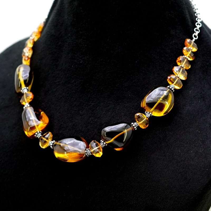 Whisky Quartz & Citrine  Hand Crafted Nuggets Shape Gemstone Beads Necklace