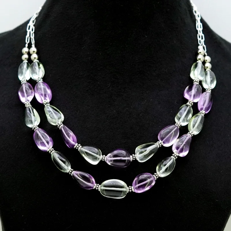 2 Layer Agate Necklace with Onyx Beads, Purple