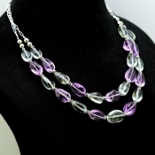 Green & Brazilian Amethyst Hand Crafted Nuggets Shape Gemstone Beads Necklace