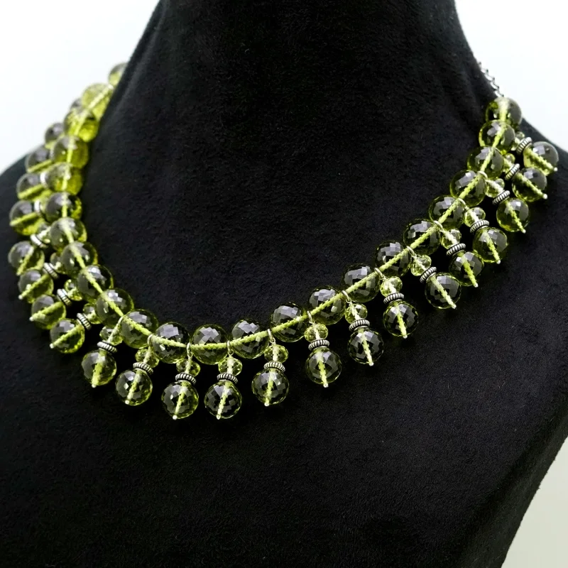 Olive & Lemon Quartz Hand Crafted Round & Rondelle Shape Gemstone Beads Necklace