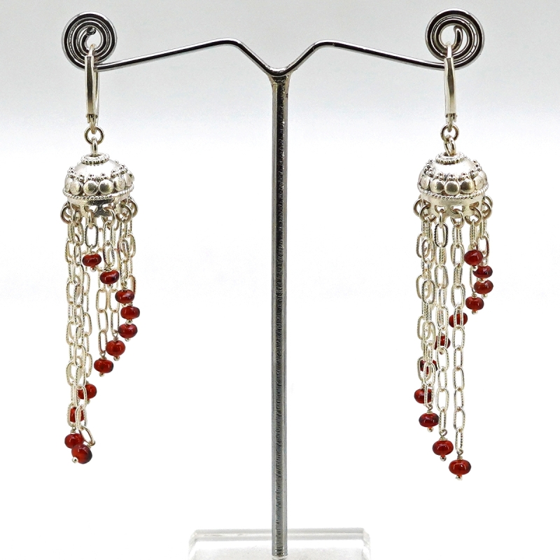 Hessonite Garnet & Sterling Silver Hand Crafted Rondelle Shape Gemstone Beads Earring