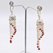 Hessonite Garnet & Sterling Silver Hand Crafted Rondelle Shape Gemstone Beads Earring