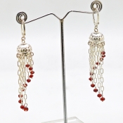 Hessonite Garnet & Sterling Silver Hand Crafted Rondelle Shape Gemstone Beads Earring