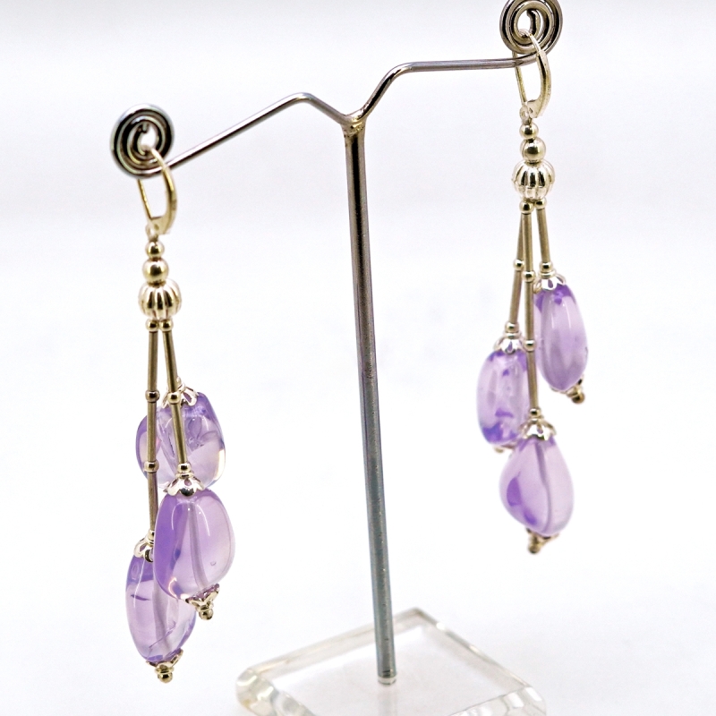 Lavender Quartz Smooth Nuggets  Shape Gemstone Beads Earring