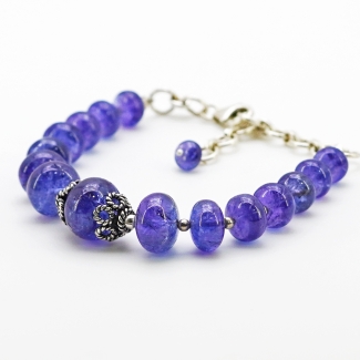 Tanzanite Smooth Rondelle Shape Gemstone Bead Bracelet