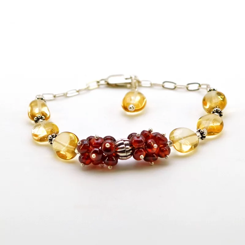 Citrine & Hessonite Garnet Hand Crafted Nuggets & Rondelle Shape Gemstone Beads Bracelet