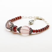 Hessonite Garnet & Rose Quartz Hand Crafted Rondelle & Nuggets Shape Gemstone Beads Bracelet