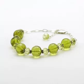 Olive & Lemon Quartz Hand Crafted Rondelle & Round  Shape Gemstone Beads Bracelet
