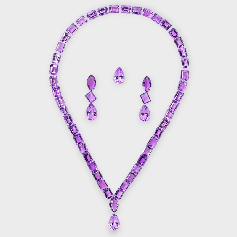 129.7 Cts. Brazilian Amethyst 9x7-15x10-14x8mm Step Cut,Faceted Pear,Marquise,Octagon Shape AA Grade Gemstones Layout -  Total 5