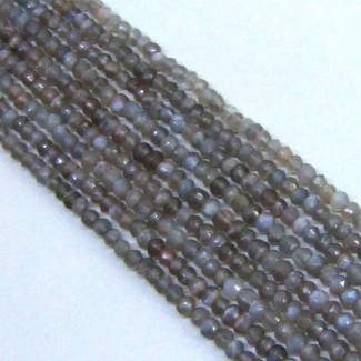 Grey Moonstone Hand Cut Rondelle Shape A Grade Gemstone Beads Strand - 4-4.5mm - 14 Inch - 1 Strand
