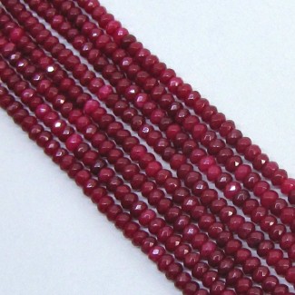 Dyed Ruby (Ropada) Faceted Rondelle Shape Gemstone Beads Strand - 3-3.5mm - 14 Inch - 1 Strand