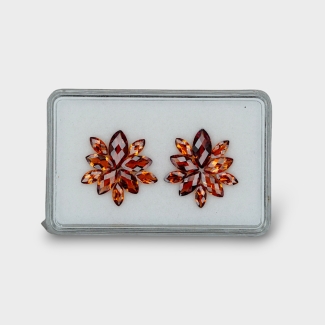 Hessonite Garnet 6x3-10x5mm Checkerboard Marquise AAA Matched Gemstones Pair - 170320