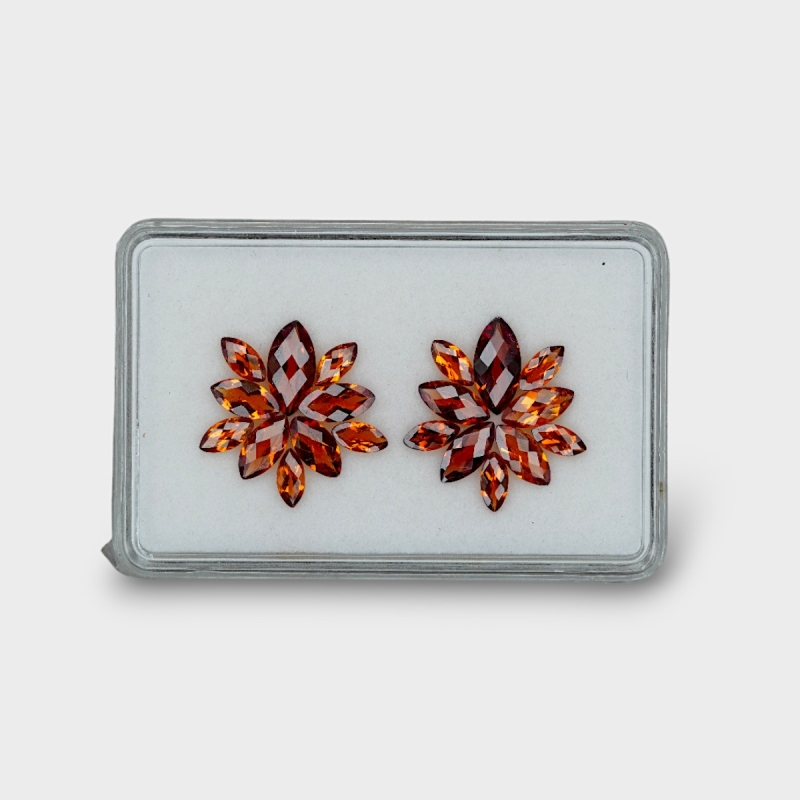 Hessonite Garnet 6x3-10x5mm Checkerboard Marquise AAA Matched Gemstones Pair - 170320