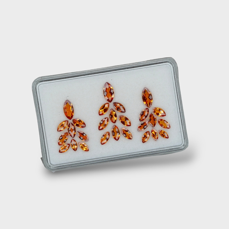 Hessonite Garnet 5x2-8x4mm Checkerboard Marquise AAA Matched Gemstones Set - 170325