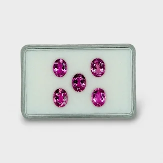 8.6 Cts. Rubellite Tourmaline 9x7mm Faceted Oval Shape AA+ Grade Gemstones Parcel - Total 5 Pcs.