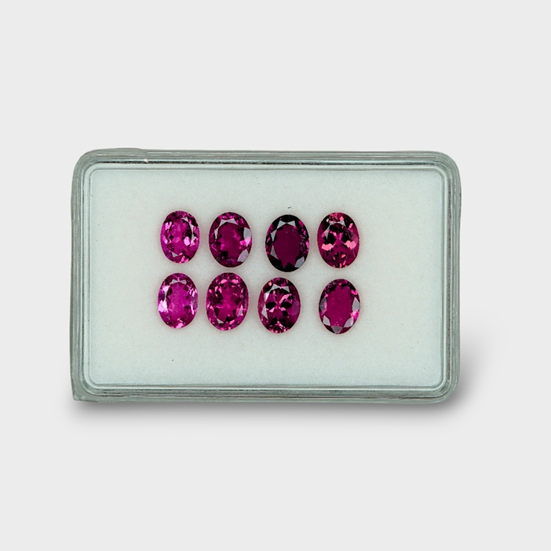 9.94 Cts. Rubellite Tourmaline 8x6mm Faceted Oval Shape AA Grade Gemstones Parcel - Total 8 Pcs.