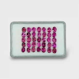 11.87 Cts. Rubellite Tourmaline 5x4mm Faceted Oval Shape A Grade Gemstones Parcel - Total 35 Pcs.