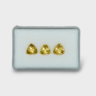 5.52 Cts. Yellow Beryl 9mm Faceted Trillion Shape AAA Grade Gemstones Parcel - Total 3 Pc.