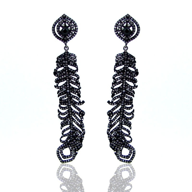 Black Spinel and Diamond White CZ 925 Sterling Silver Earrings