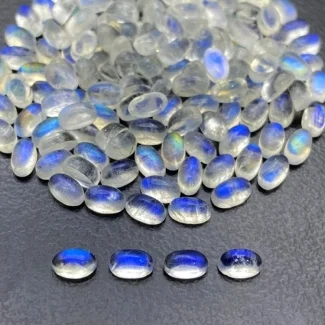 48.55 Cts. Rainbow Moonstone 6x4mm Smooth Oval Shape AA+ Grade Cabochons Parcel - Total 152 Pc.