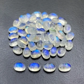 30 Cts. Rainbow Moonstone 6x4mm Smooth Oval Shape AA+ Grade Cabochons Parcel - Total 56 Pc.