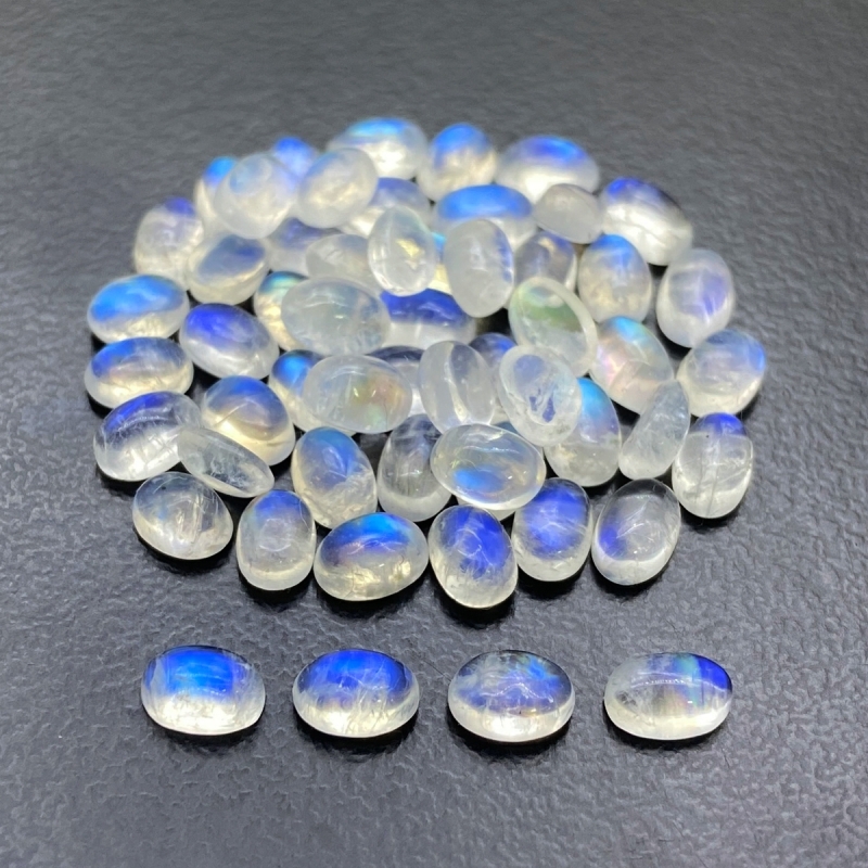30 Cts. Rainbow Moonstone 6x4mm Smooth Oval Shape AA+ Grade Cabochons Parcel - Total 56 Pc.