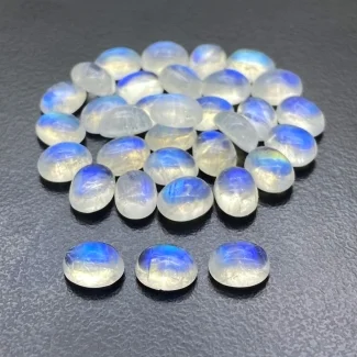 45.2 Cts. Rainbow Moonstone 8x6mm Smooth Oval Shape AA+ Grade Cabochons Parcel - Total 33 Pc.