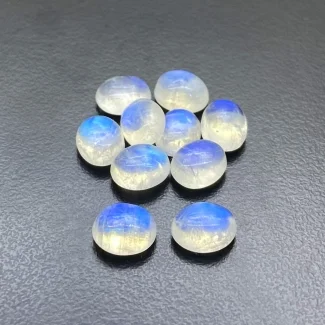 30.95 Cts. Rainbow Moonstone 10x8mm Smooth Oval Shape AA+ Grade Cabochons Parcel - Total 10 Pc.