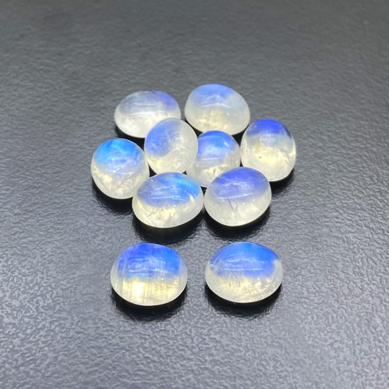 30.95 Cts. Rainbow Moonstone 10x8mm Smooth Oval Shape AA+ Grade Cabochons Parcel - Total 10 Pc.