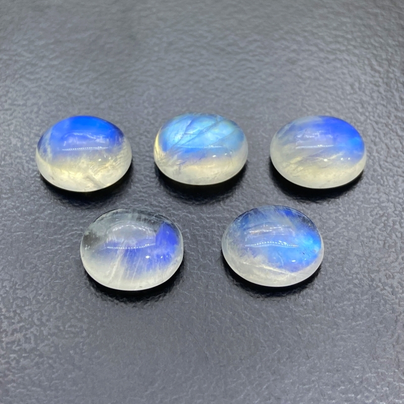 20 Cts. Rainbow Moonstone 11x9mm Smooth Oval Shape AA+ Grade Cabochons Parcel - Total 5 Pc.