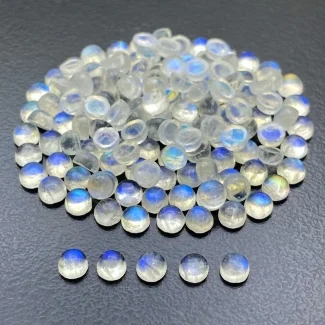 51.5 Cts. Rainbow Moonstone 4mm Smooth Round Shape AA+ Grade Cabochons Parcel - Total 150 Pc.