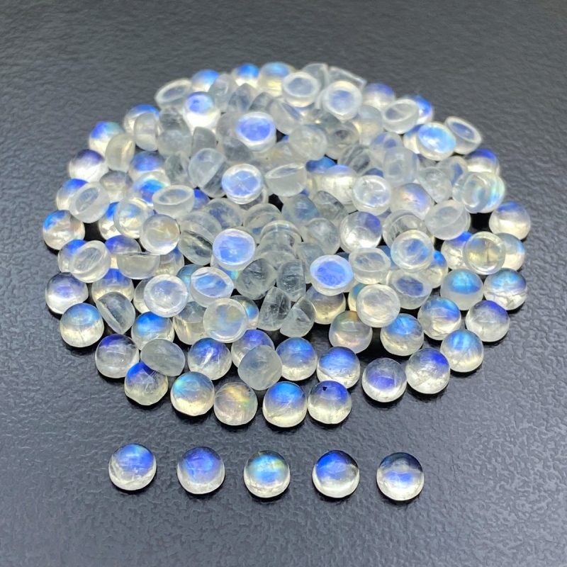 59.15 Cts. Rainbow Moonstone 4mm Smooth Round Shape AA+ Grade Cabochons Parcel - Total 160 Pc.