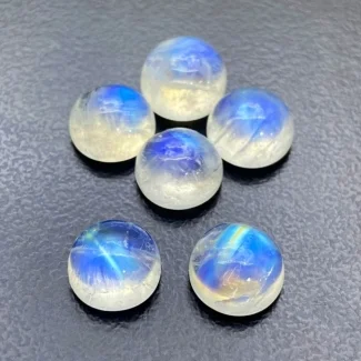 19.55 Cts. Rainbow Moonstone 9mm Smooth Round Shape AA+ Grade Cabochons Parcel - Total 6 Pc.