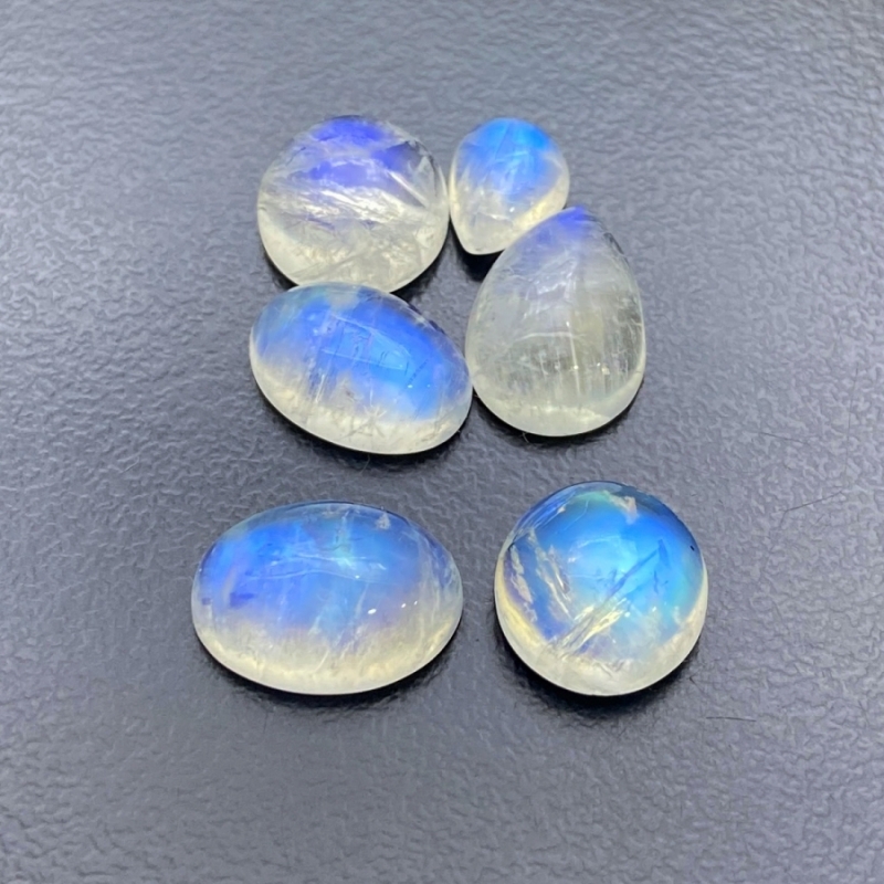 30.05 Cts. Rainbow Moonstone 1.85-6.35Cts. Smooth Mix Shape AA Grade Cabochons Parcel - Total 6 Pc.