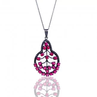 Lab Ruby and Diamond White CZ 925 Sterling Silver Pendants