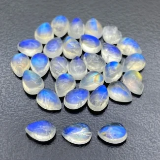 21.65 Cts. Rainbow Moonstone 7x5mm Smooth Pear Shape AA+ Grade Cabochons Parcel - Total 29 Pc.