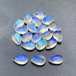 18.2 Cts. Rainbow Moonstone 8x5mm Smooth Pear Shape AA+ Grade Cabochons Parcel - Total 20 Pc.