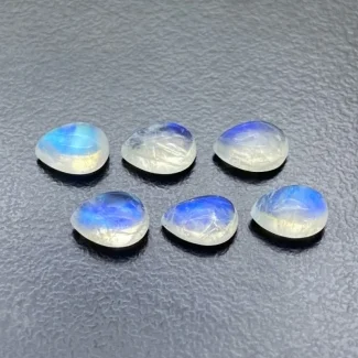 7.45 Cts. Rainbow Moonstone 8x6mm Smooth Pear Shape AA+ Grade Cabochons Parcel - Total 6 Pc.