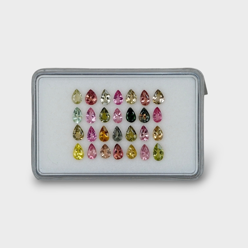 6.6 Cts. Multi Color Tourmaline 4x3-5x3mm Faceted Pear Shape A+ Grade Gemstones Parcel - Total 28 Pc.