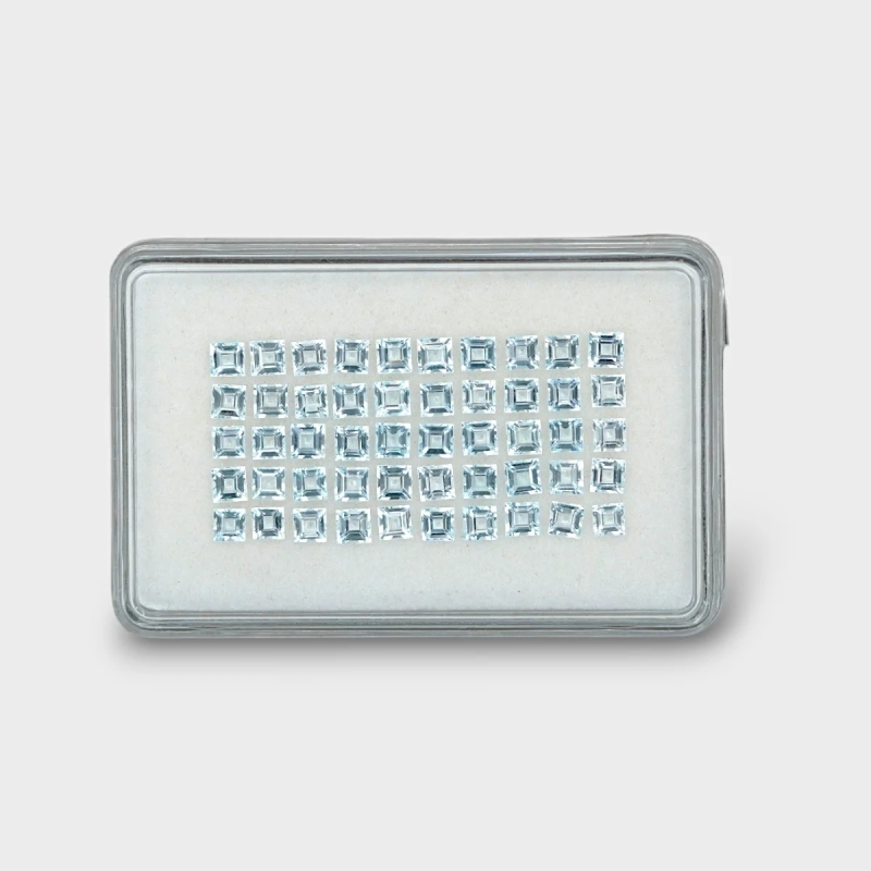 6.79 Cts. Aquamarine 3mm Step Cut Square Shape A+ Grade Gemstones Parcel - Total 50 Pc.