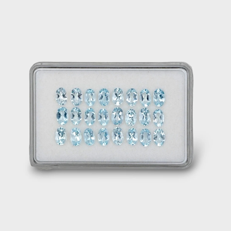9.35 Cts. Aquamarine 6x4mm Faceted Oval Shape AA Grade Gemstones Parcel - Total 24 Pc.