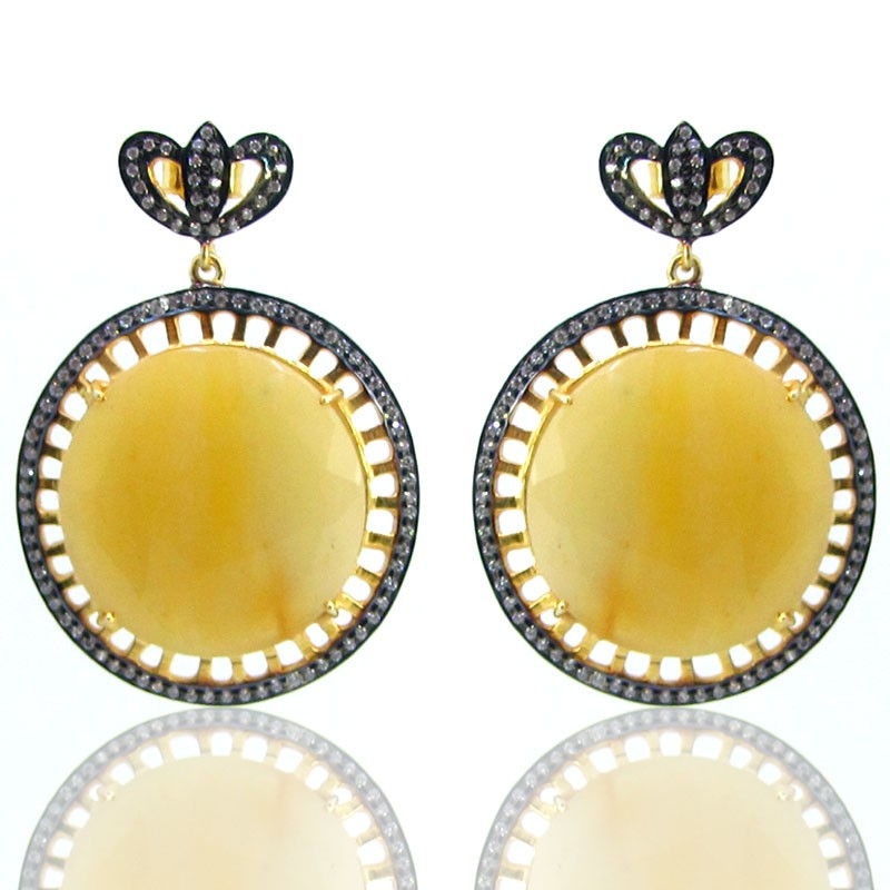 Yellow Sapphire and Diamond White CZ 925 Sterling Silver Earrings