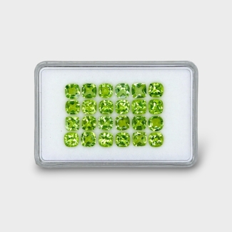 13.51 Cts. Peridot 5mm Faceted Square Cushion  Shape AA+ Grade Gemstones Parcel - Total 24 Pc.