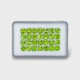 16.91 Cts. Peridot 5mm Faceted Square Cushion  Shape AA Grade Gemstones Parcel - Total 28 Pc.