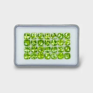 17.23 Cts. Peridot 5mm Checkerboard Square Cushion  Shape AA Grade Gemstones Parcel - Total 28 Pc.