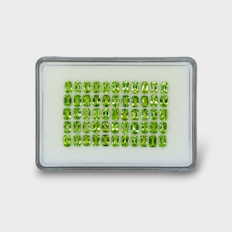27.88 Cts. Peridot 6x4mm Faceted Cushion Shape AA+ Grade Gemstones Parcel - Total 55 Pc.