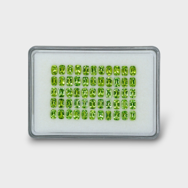 28.31 Cts. Peridot 6x4mm Faceted Cushion Shape AA+ Grade Gemstones Parcel - Total 55 Pc.