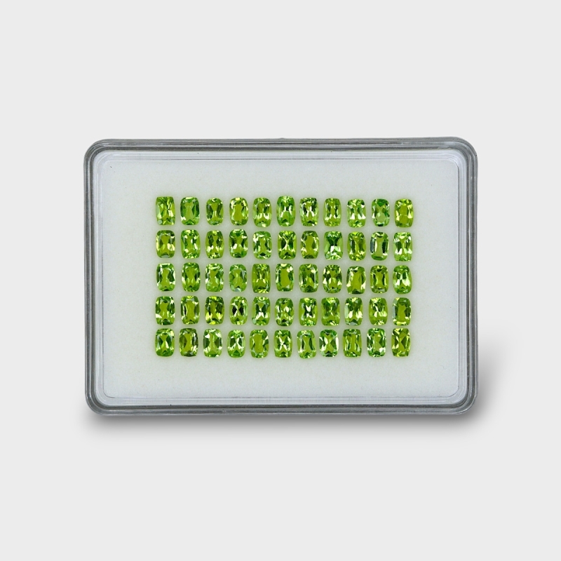 28.66 Cts. Peridot 6x4mm Faceted Cushion Shape AA+ Grade Gemstones Parcel - Total 55 Pc.