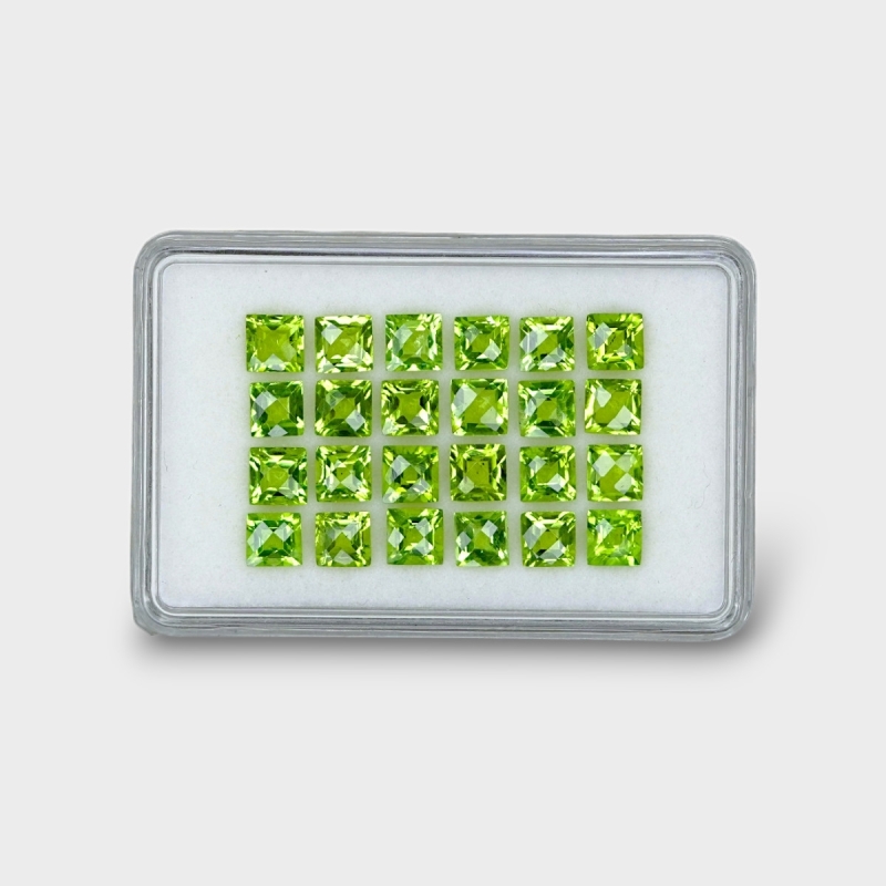 17.18 Cts. Peridot 5mm Checkerboard Square Shape AA+ Grade Gemstones Parcel - Total 24 Pc.